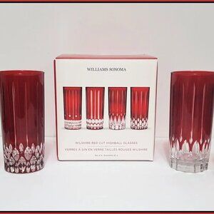 NEW Williams Sonoma Set of 4 Wilshire Jewel Cut Red Highball Glasses 13 OZ NIB